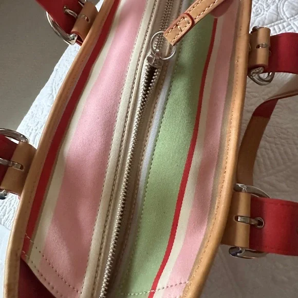 Coach Multicolored Tote Bag W/ Silver Buckles & Red Inside - Picture 10 of 13